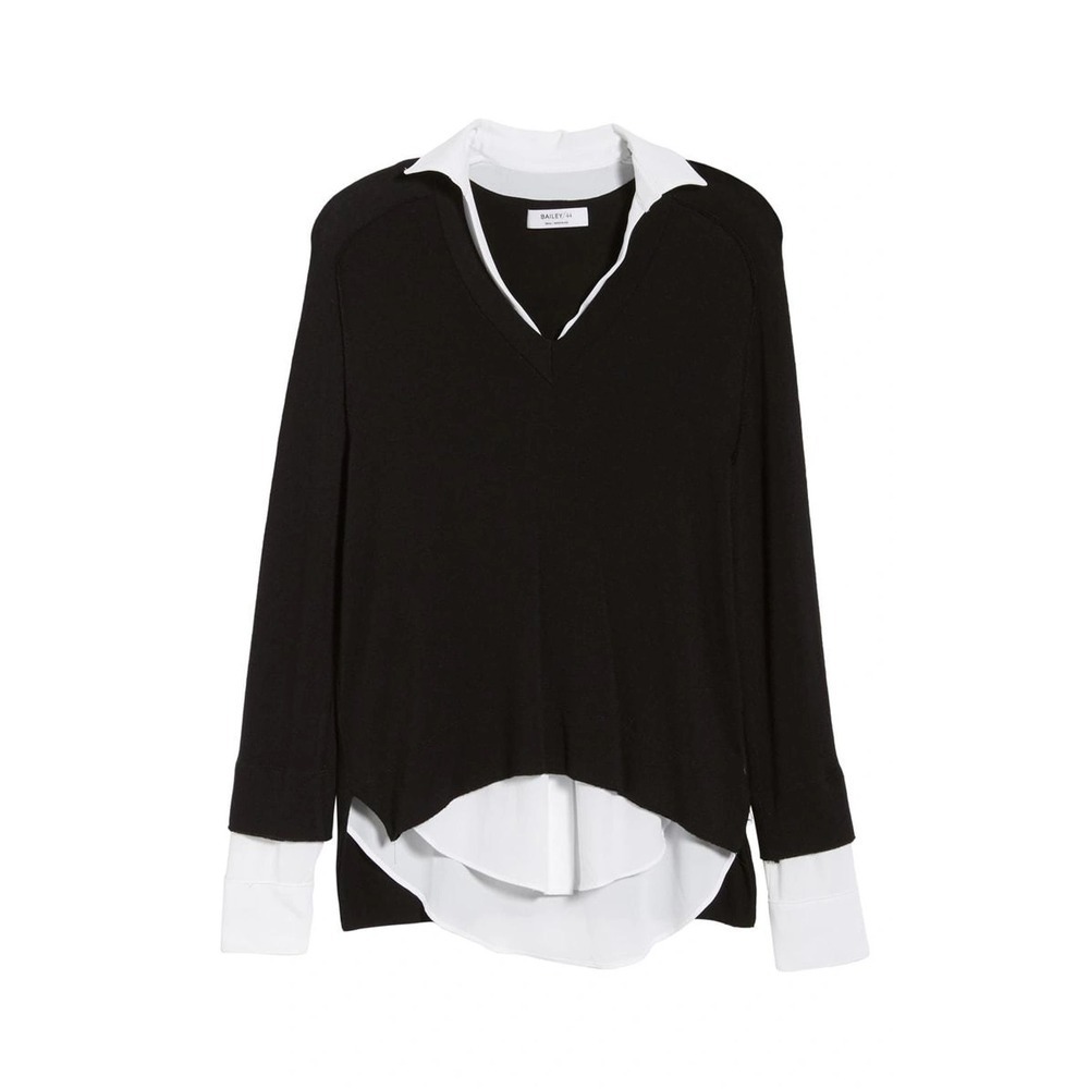 Bailey 44 Grand Duke Layered-Look Sweater Black and White Preppy Top Size Medium